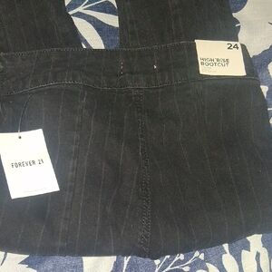 Forever 21 Black Pinstripe High-Rise Bootcut Jeans
